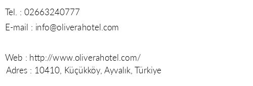 Zeytinci Olivera Resort Hotel telefon numaralar, faks, e-mail, posta adresi ve iletiim bilgileri